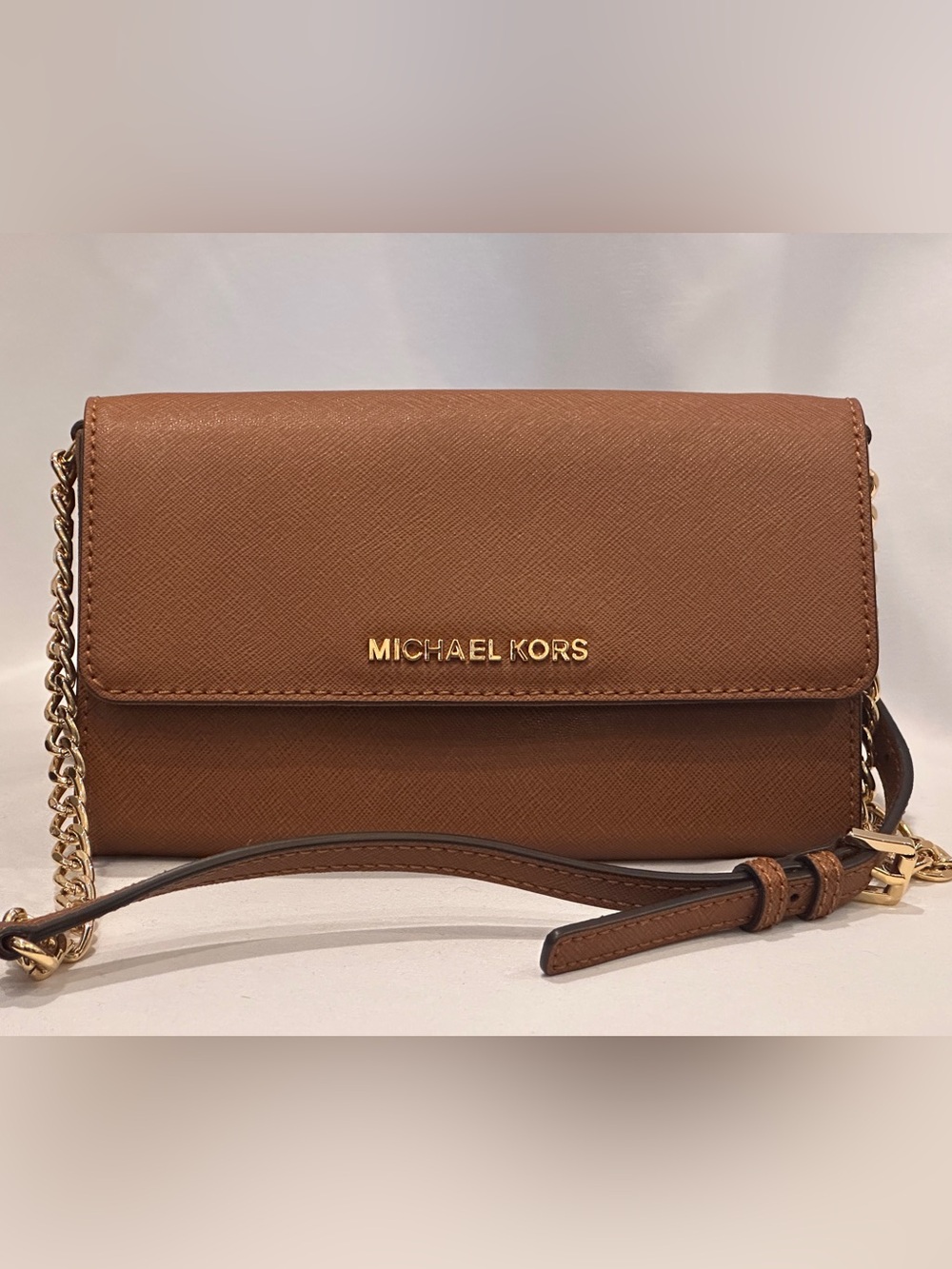 Michael Kors Brown Saffiano Leather Crossbody Wallet/ NWOT